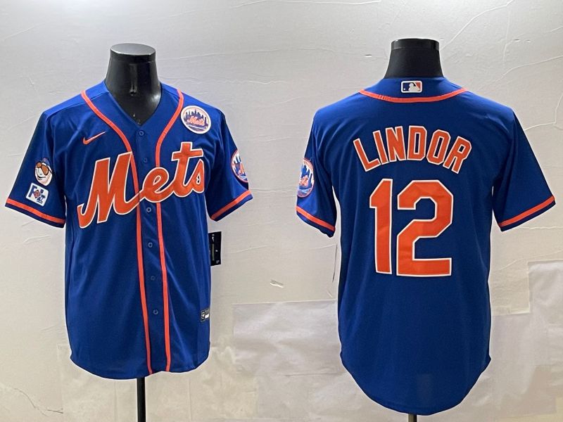 Men New York Mets #12 Lindor Blue Game 2025 Nike MLB Jersey style 3